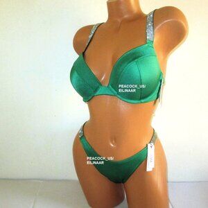34D/S Victoria Secret Swim Shine Strap Push-up Top Bikini Set Brazilian Bottom